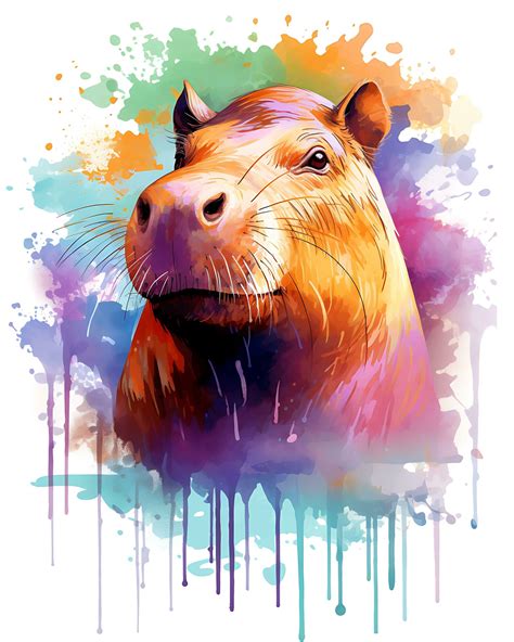 Watercolor Capybara illustration colorful vector white background ...