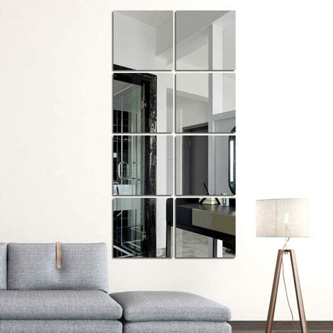 Miroirs Muraux Autocollant 8 Pièces HD Miroirs Carrés sans Cadre pour