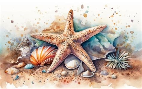 Premium Ai Image A Watercolor Painting Of Starfish On The Beach