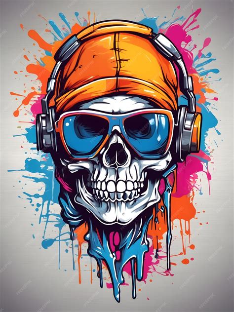 Premium Ai Image Graffiti Skull Tshirt Design Skeleton Head