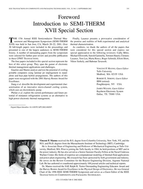 Foreword Introduction To Semi Therm Xvii Special Section Ieee