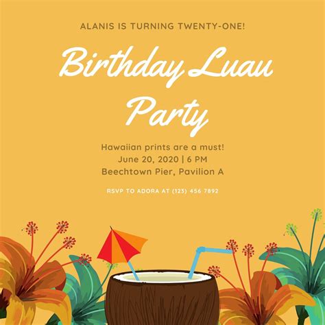 Free Printable And Customizable Luau Invitation Templates Canva