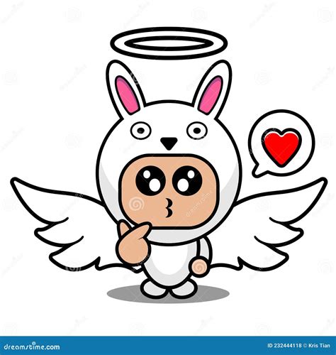 Love Bubble Angel Bunny Animal Mascot Costume Stock Vector