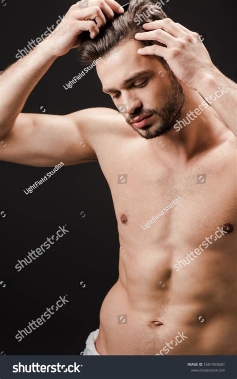 Bearded Handsome Nude Man Combing Hair Stock Photo Shutterstock