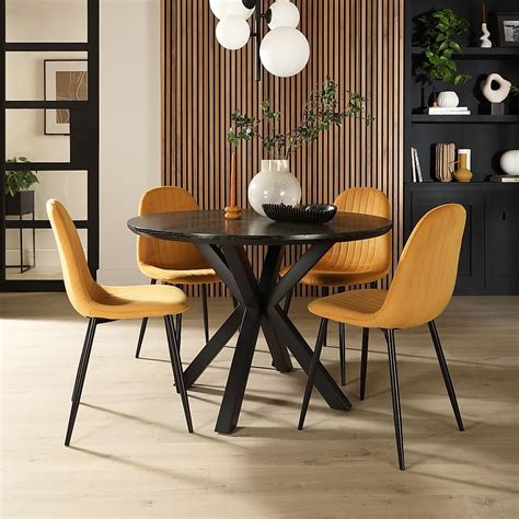 Newark Round Dining Table 4 Brooklyn Chairs Black Oak Effect Black