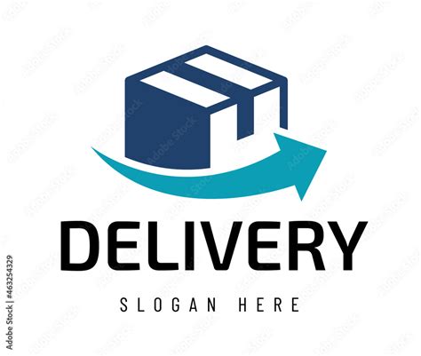 delivery logo isolated on white. delivery vector logo with parcel box and arrow. delivery logo ...