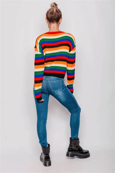 Rainbow Stripe Knitted Jumper Justyouroutfit