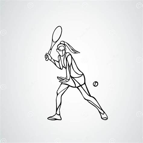 Tennis Player Female Stylized Outline Vector Silhouette Stock Vector