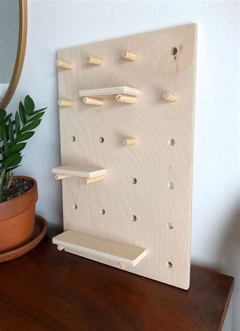 Modern Wood Pegboard Shelf The Vanity Peggie Etsy Shelves Peg