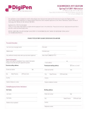 Fillable Online Management Digipen Readmission Application Springfall