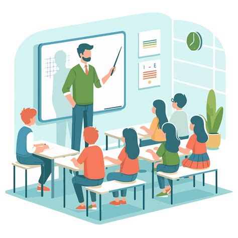 Premium Vector Male Teacher Teaching In Front Of The Class With