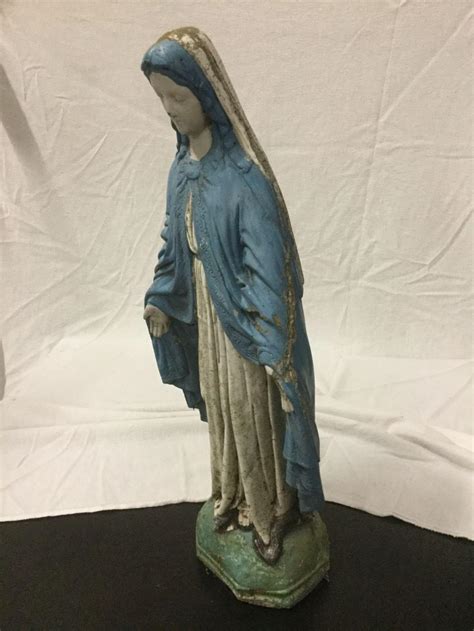 Vintage Cement Garden Statue Of The Virgin Mary