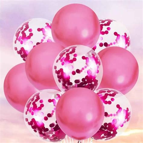 Metallic Hot Pink and Confetti Latex Balloon Bouquet - 10 Piece ...