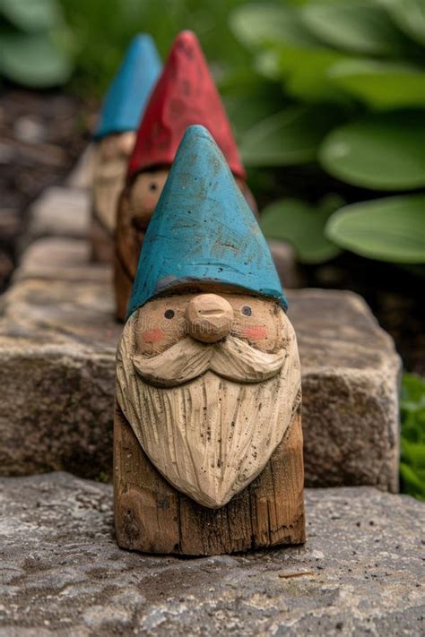 Whimsical Wooden Garden Gnome Figurine Stock Illustration