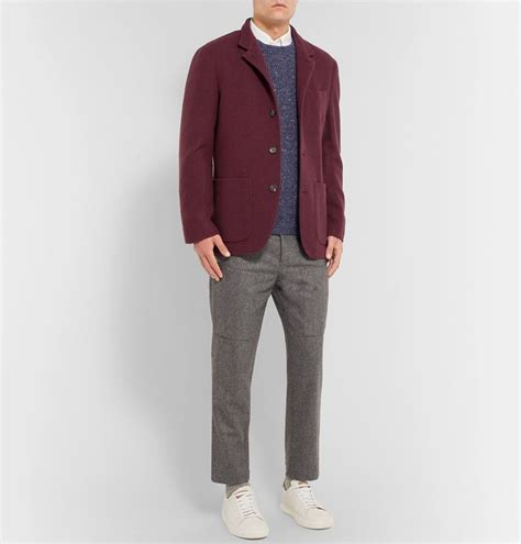 Brunello Cucinelli Navy Unstructured Cashmere Blazer In Burgundy