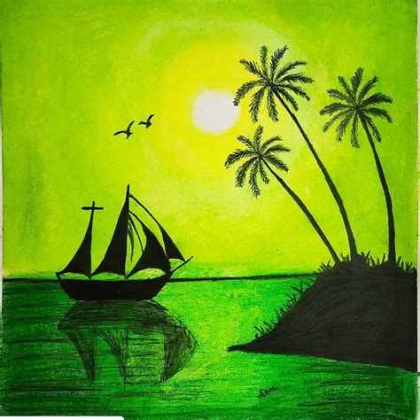 Green Scenery!! Oil Pastel Art by Sam | Artigianato con bastoncini di ...