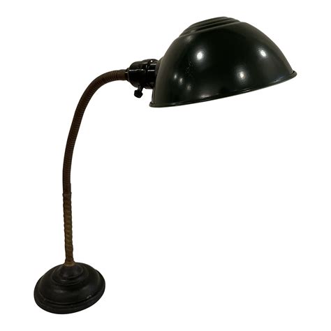 Industrial Art Deco Antique Desk Lamp With Goose Neck Shade Early Th