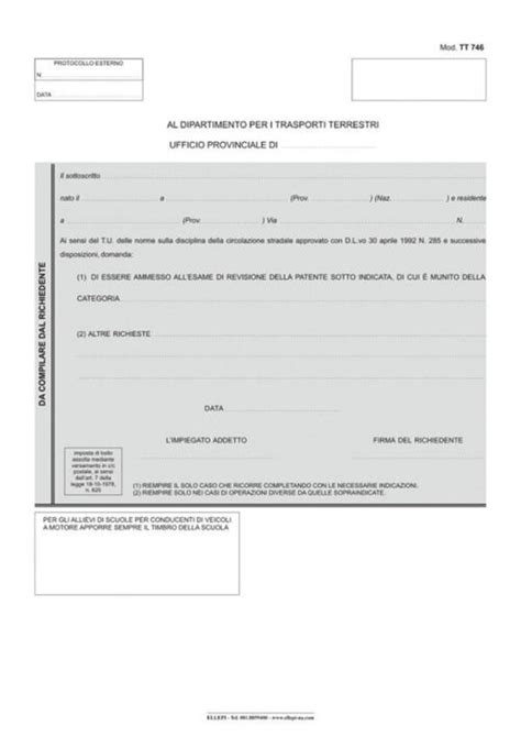 Modulo TT 746 per revisione patente esseBì Italia