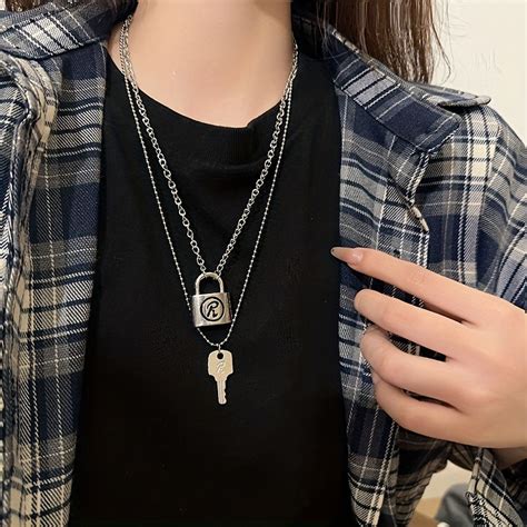 Key Pendant Lock Pendant Necklace Women S Trendy Matte Punk Temu