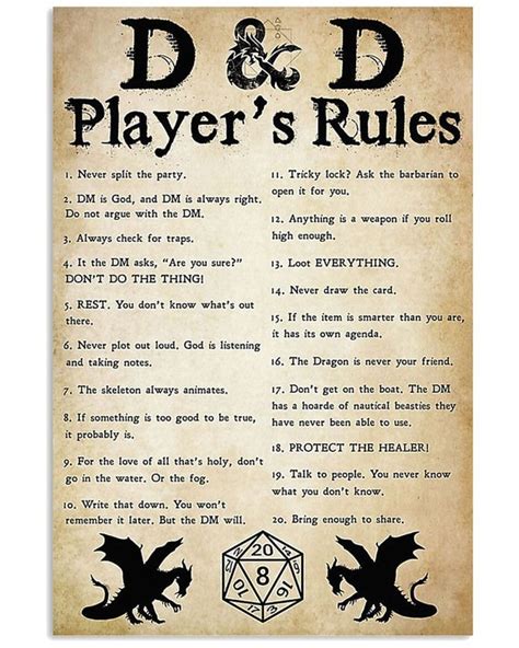 D D Players Rules Poster Home Decor Wall Art Print Gift Etsy