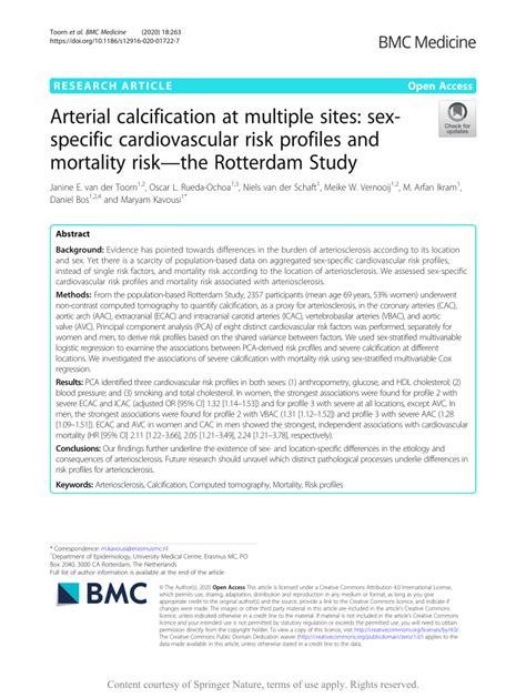 Pdf Arterial Calcification At Multiple Sites Sex Specific