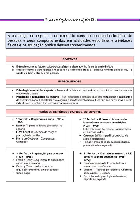 Resumo Psico Psicologia Do Esporte A Psicologia Do Esporte E Do