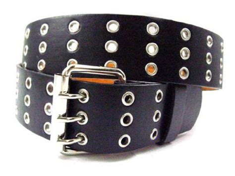 New Triple Row 3 Holes Pu Leather Grommet Belt Black 699 Leather