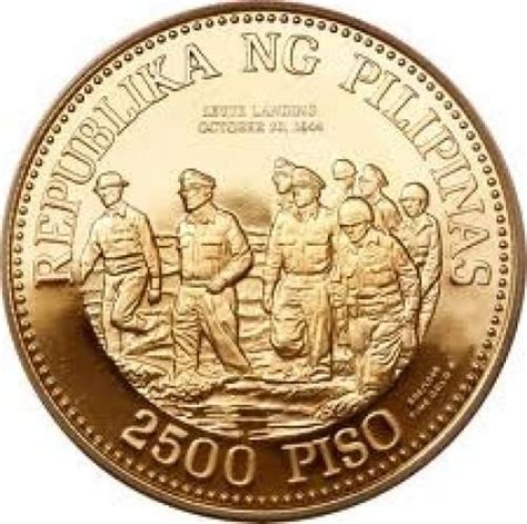 2500 Philippine Peso Gold Coin Gen Mac Arthur Back Gouden Munten