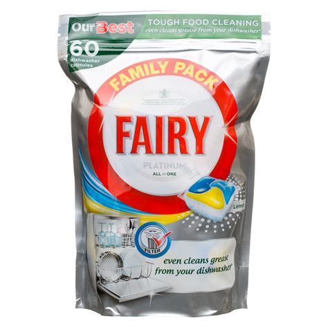 Bandm Fairy Platinum All In One 60 Dishwasher Capsules Lemon 302936