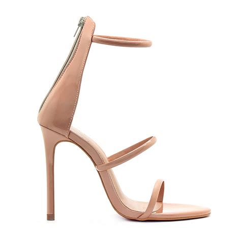 Sandália Royalz Verniz Sola Vermelha Catarina Salto Alto Fino Nude Escuro Bege