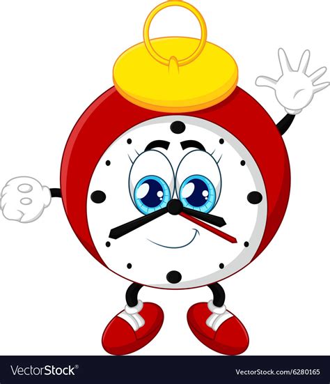 Cartoon clock waving hand on white background Vector Image