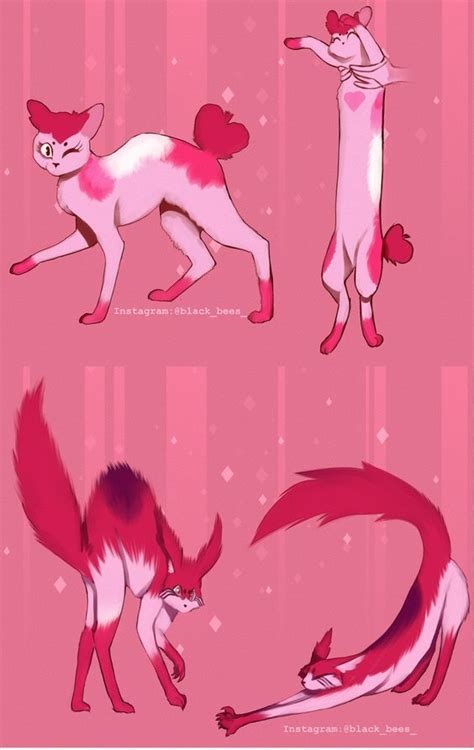 Four Different Types Of Cats With Pink And Red Furs On Their Backs One