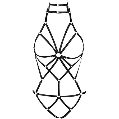 Amazon Womens Elastic Body Lingerie Harness Set Strappy Caged Garter Belts For Stockings