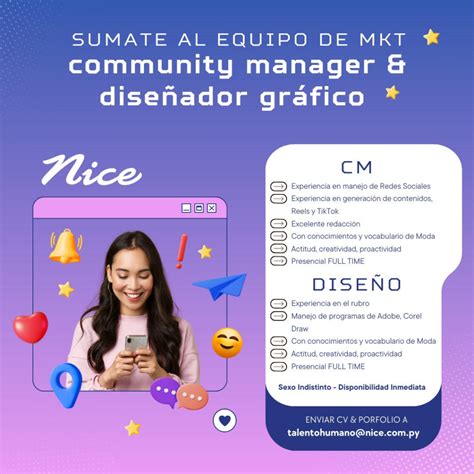 Oferta laboral para vacancia de Diseñador Gráfico y Community Manager