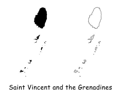 Saint St. Vincent and the Grenadines Map, Black White Detailed Solid
