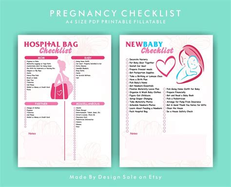 Pregnancy Checklists Bundle Printable Pregnancy To Do List Pdf A4 Printable Pregnancy Planning