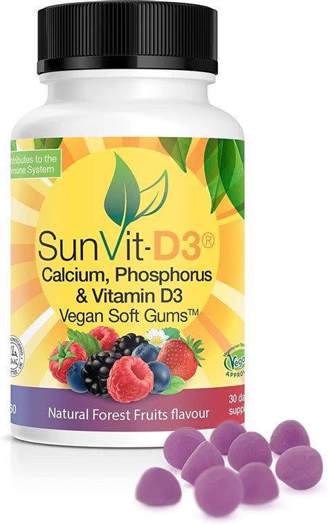 SunVit-D3 Chewable Vitamin D and Calcium Supplements – Forest Fruits Flavour Vegan Vitamin D3 ...