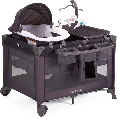 Pamo Babe In Portable Crib For Baby Nursery Center With Removable Canopy Changing Table