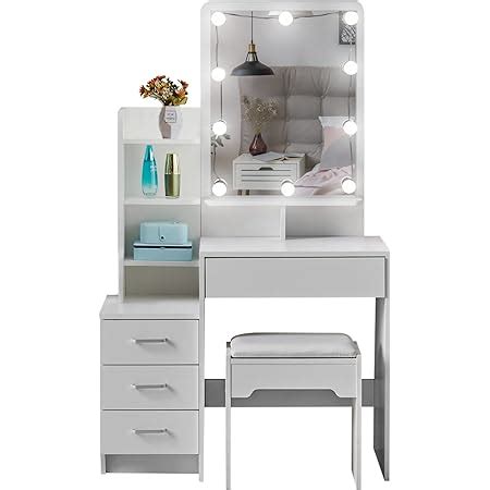 Clipop Coiffeuse Blanche Avec Led Miroir Coulissant Tiroirs De