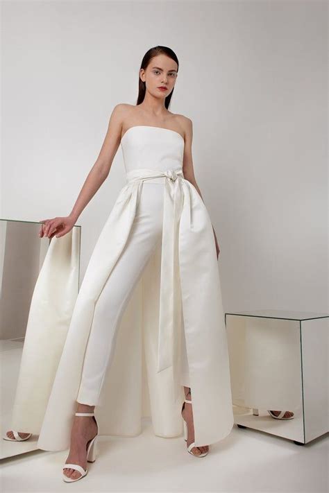 White Wedding Pantsuit And Skirt High Waist Skinny Pants Etsy In 2020