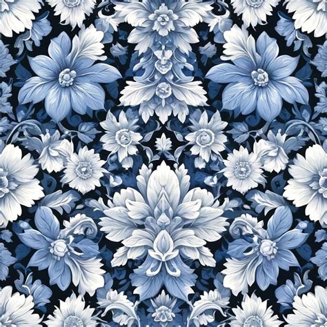 Seamless Blue Floral Pattern Premium Ai Generated Image