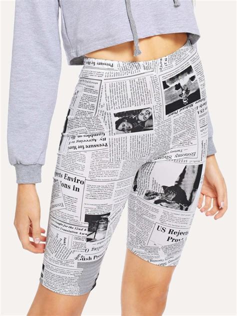 Newspaper Print Cycling Shorts