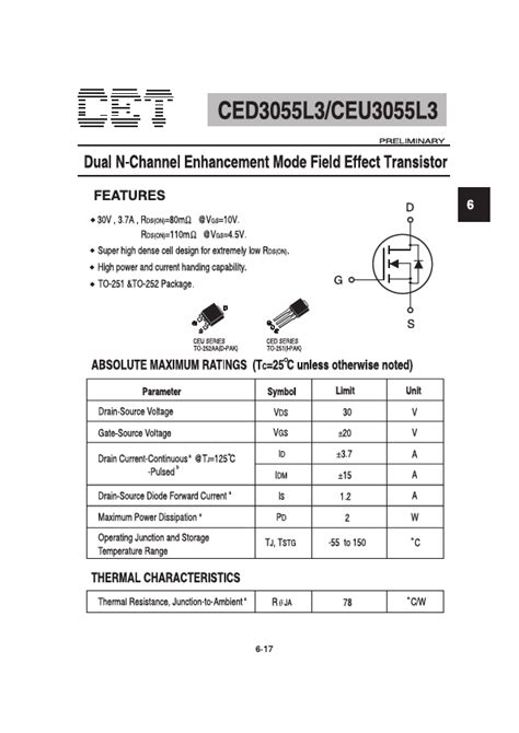 CEU3055L3 Datasheet Dual N Channel Enhancement Mode Field Effect