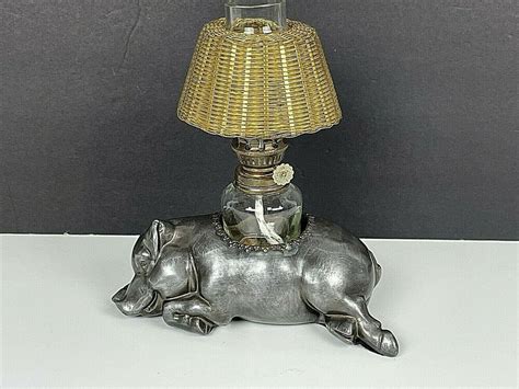 Vintage Mortons Steakhouse Pewter Pig Oil Lamp Complete Boar Hog