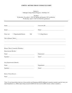 Fillable Online Fulbright Uark Form B Honors Thesis Committee Form