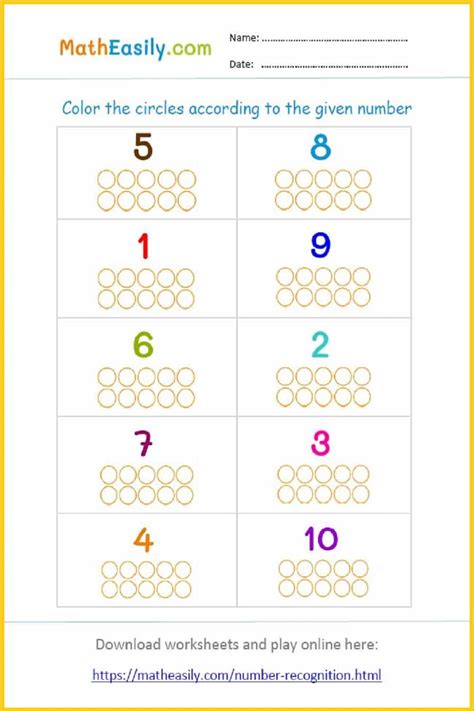 Number Recognition 1 10 Worksheets