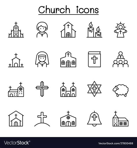 Church Icons Set In Thin Line Style Royalty Free Vector