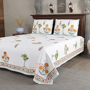 Buy BRULD Jaipuri Bedsheet 100 Cotton Hand Block Print Bedsheet With 2