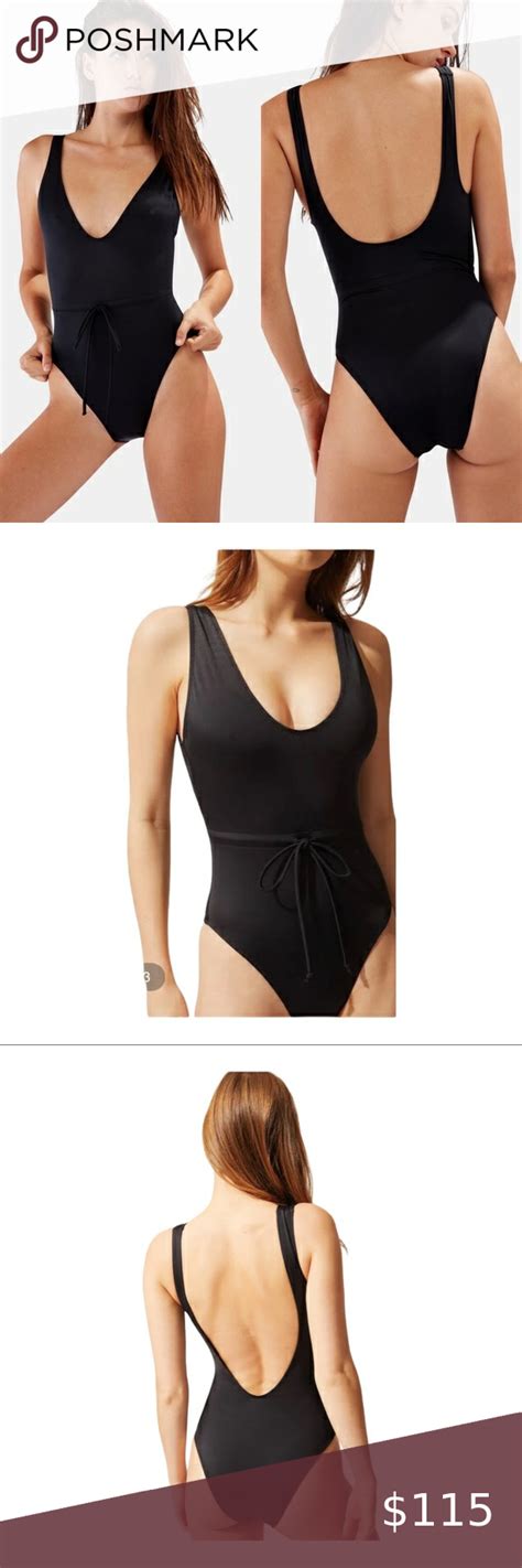 Striped And Solid The Michelle One Piece Black Tank Swimsuit Tie Waist