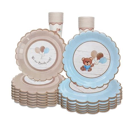 Kubki I Talerzyki Element W Misie Boho Niebieskie Be Owe Baby Shower